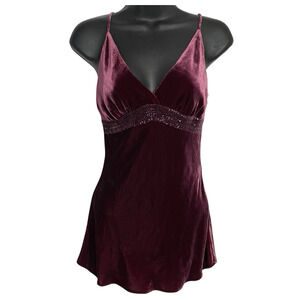 Vtg Express Velvet Babydoll Tank Top Womens XS Wine Sequined Coquette Boho 90s